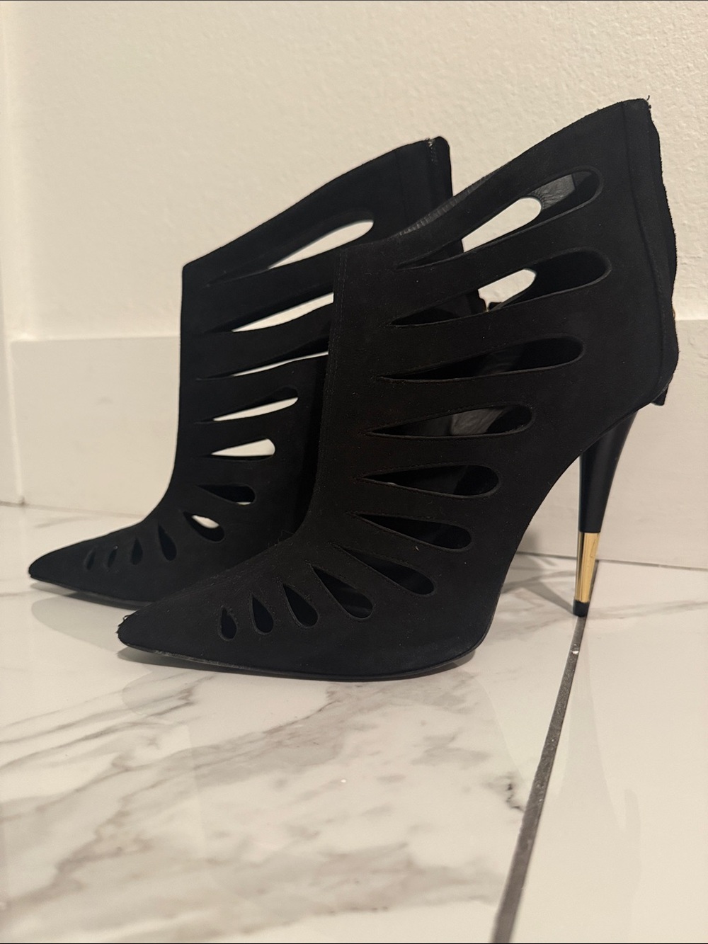GIUSEPPE ZANOTTI Women's Black Cutout Pointed Toe Stiletto Booties 40.5